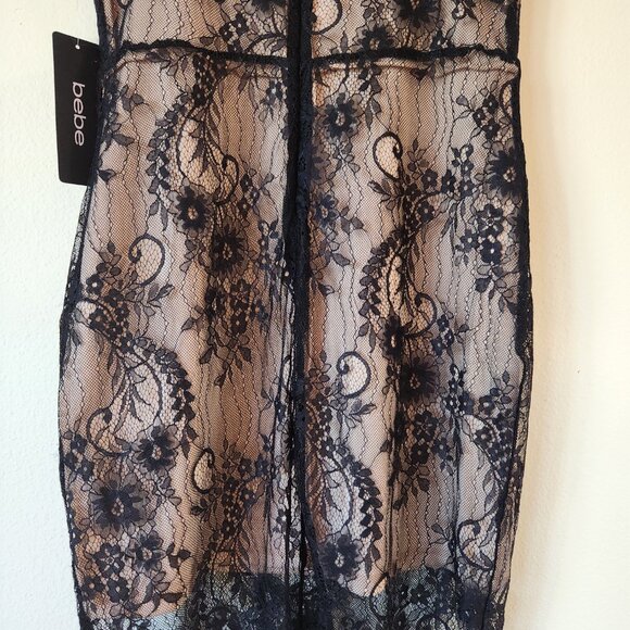 BeBe Black Floral Chantilly Lace Lined Midi Party Dress Small NWT - Picture 12 of 16